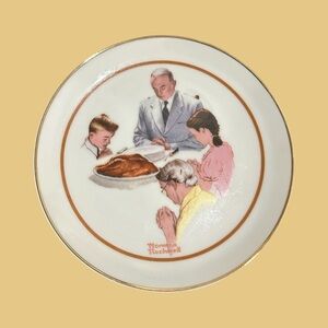 Norman Rockwell Thanksgiving Collector Plate Special Edition Porcelain Gold Rim
